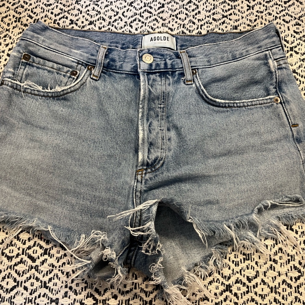 Agolde Blue Jean Shorts Distressed Cut-Off